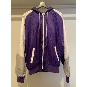 VNTG Rennoc Varsity Windbreaker Jacket Purple/White/Silver Sz.L‎ MADE IN USA